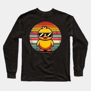 Cool Retro Yellow Duck in Sunglasses 70s 80s 90s Funny Duck Long Sleeve T-Shirt